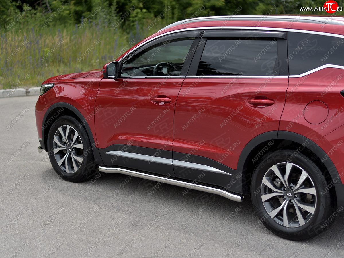 17 499 р. Защита порогов SLITKOFF (Ø63 мм, нержавейка) SLITKOFF Chery Tiggo 7 PRO (2019-2025) (круглые торцы)  с доставкой в г. Керчь