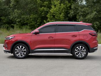 17 499 р. Защита порогов SLITKOFF (Ø63 мм, нержавейка) SLITKOFF Chery Tiggo 7 PRO (2019-2025) (круглые торцы)  с доставкой в г. Керчь. Увеличить фотографию 3