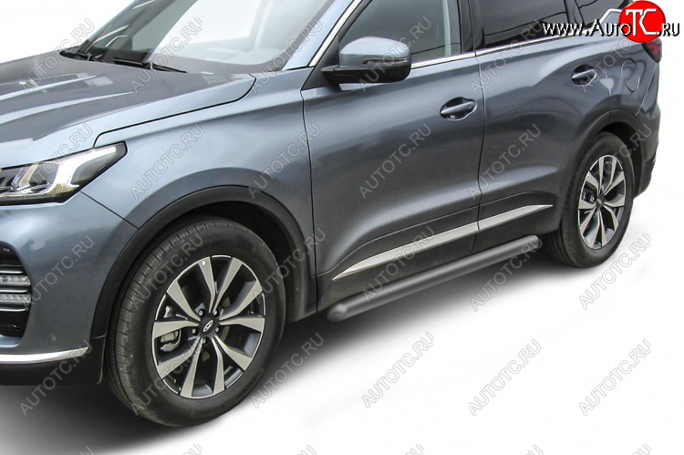 9 699 р. Защита порогов Slitkoff (Ø 76 мм, труба). Chery Tiggo 7 PRO (2019-2025) (Цвет: серебристый)  с доставкой в г. Керчь
