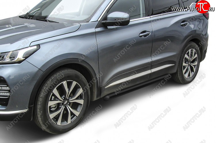 9 699 р. Защита порогов Slitkoff (Ø 76 мм, труба)  Chery Tiggo 7 PRO (2019-2025) (Цвет: черный)  с доставкой в г. Керчь