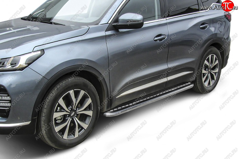 15 499 р. Защита порогов Slitkoff (Ø 57 мм, с листом)  Chery Tiggo 7 PRO (2019-2025) (Нержавеющая сталь)  с доставкой в г. Керчь