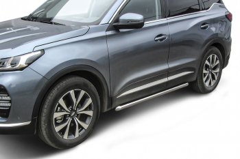 Защита порогов Slitkoff (Ø 57 мм, труба) Chery Tiggo 7 PRO (2019-2025) (Нержавеющая сталь)