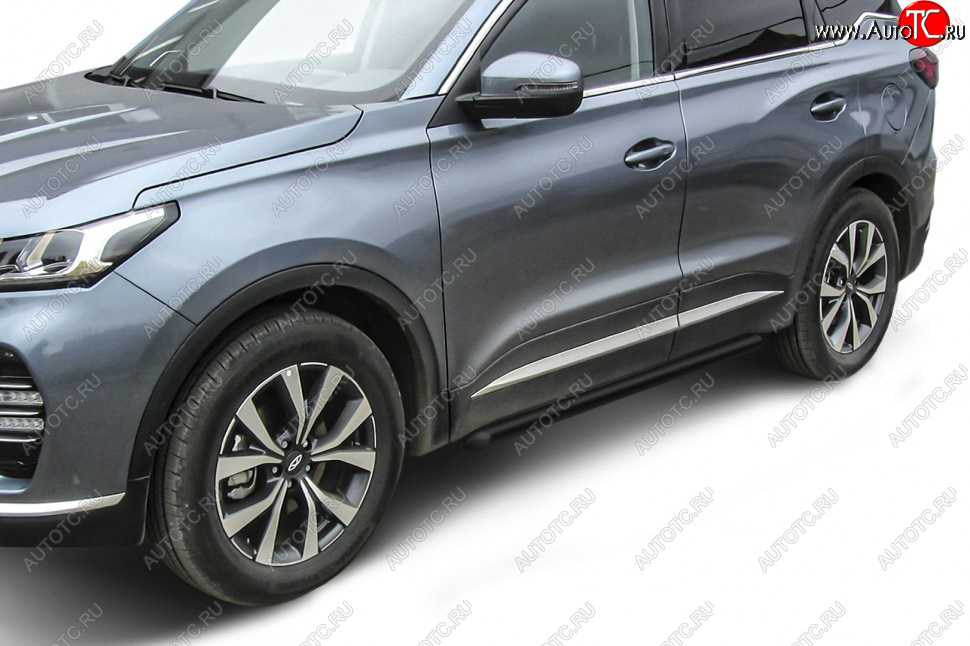 8 499 р. Защита порогов Slitkoff (Ø 57 мм, труба).  Chery Tiggo 7 PRO (2019-2025) (Цвет: черный)  с доставкой в г. Керчь