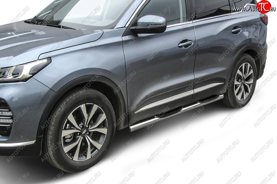 17 899 р. Защита порогов Slitkoff (Ø 76 мм, с проступями)  Chery Tiggo 7 PRO (2019-2025) (Нержавеющая сталь)  с доставкой в г. Керчь