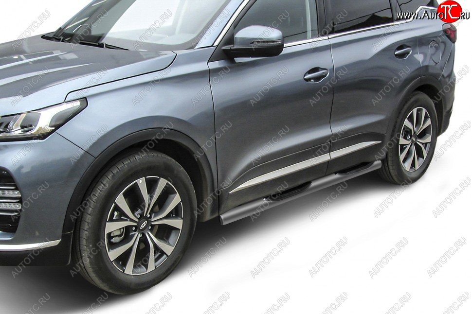 12 499 р. Защита порогов Slitkoff (Ø 76 мм, с проступями) Chery Tiggo 7 PRO (2019-2025) (Цвет: серебристый)  с доставкой в г. Керчь