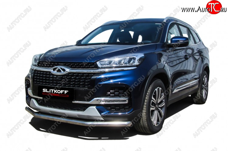 11 599 р. Защита переднего бампера Slitkoff (Ø 57 мм)  Chery Tiggo 8  1 T18 (2019-2023) рестайлинг (Полированная нержавейка)  с доставкой в г. Керчь