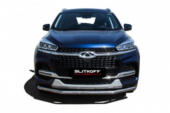 11 599 р. Защита переднего бампера Slitkoff (Ø 57 мм)  Chery Tiggo 8  1 T18 (2019-2023) рестайлинг (Полированная нержавейка)  с доставкой в г. Керчь. Увеличить фотографию 2