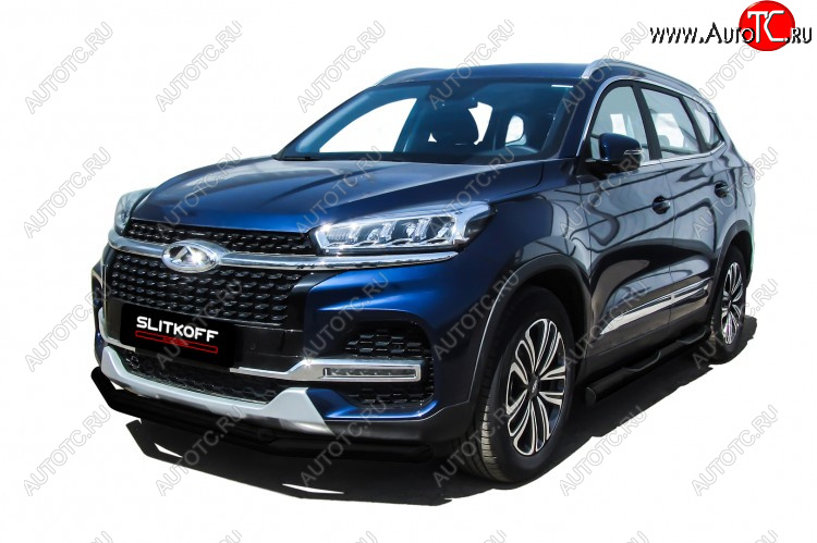 9 699 р. Защита переднего бампера Slitkoff (Ø 57+Ø 42).  Chery Tiggo 8  1 T18 (2019-2023) рестайлинг (Цвет: черный)  с доставкой в г. Керчь