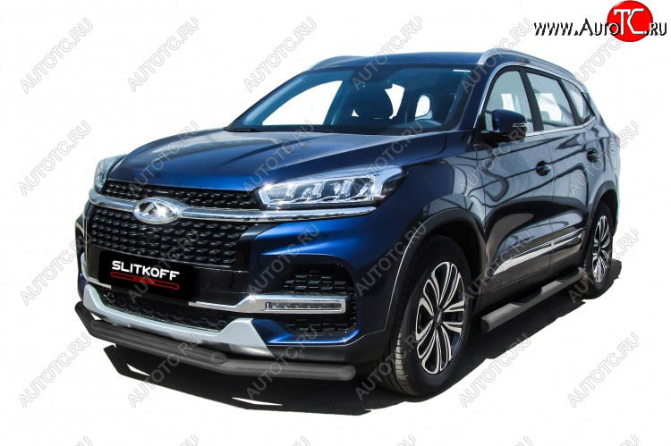9 699 р. Защита переднего бампера Slitkoff (Ø 57+Ø 42).  Chery Tiggo 8  1 T18 (2019-2023) рестайлинг (Цвет: серебристый)  с доставкой в г. Керчь
