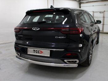 Защита заднего бампера (овальная) ТСС (нержавейка d 75х42 мм) Chery Tiggo 8  (T18) (2019-2025) рестайлинг