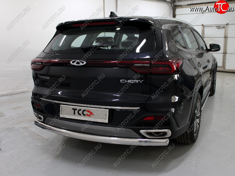21 699 р. Защита заднего бампера (овальная) ТСС (нержавейка d 75х42 мм) Chery Tiggo 8 1 T18 рестайлинг (2019-2023)  с доставкой в г. Керчь