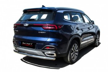 Защита заднего бампера Slitkoff (Ø 57 мм) Chery Tiggo 8  (T18) (2019-2025) рестайлинг (Полированная нержавейка)