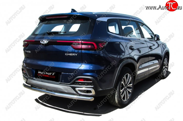 10 449 р. Защита заднего бампера Slitkoff (Ø 57 мм)  Chery Tiggo 8  1 T18 (2019-2023) рестайлинг (Полированная нержавейка)  с доставкой в г. Керчь