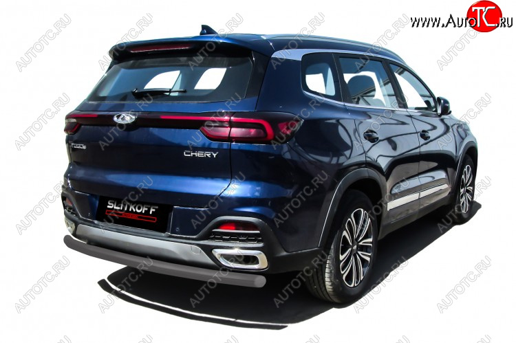 7 299 р. Защита заднего бампера Slitkoff (Ø 57 мм)  Chery Tiggo 8  1 T18 (2019-2023) рестайлинг (Цвет: серебристый)  с доставкой в г. Керчь