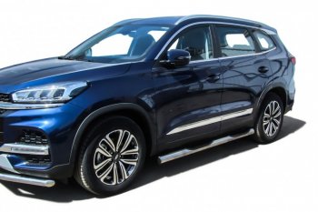 17 699 р. Защита порогов Slitkoff (Ø 76 мм, с проступями)  Chery Tiggo 8 ( (T18),  1 T18) (2018-2023) дорестайлинг, рестайлинг (Полированная нержавейка)  с доставкой в г. Керчь. Увеличить фотографию 4