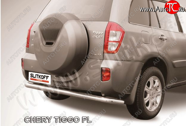 7 999 р. Защита заднего бампера Slitkoff (Ø 57 мм, длинная)  Chery Tiggo T11 (2013-2016) рестайлинг (Сталь окрашенная в цвет: серебристый)  с доставкой в г. Керчь