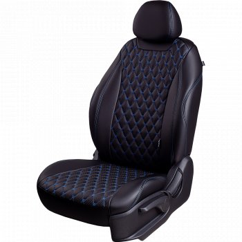 Чехлы для сидений Lord Autofashion Турин Ромб (экокожа, спинка и сиденья 60/40, 2 П-образных подголовника) Chery Tiggo T11 (2013-2016), Vortex Tingo (2010-2014) (Черный, вставка черная, строчка синяя)