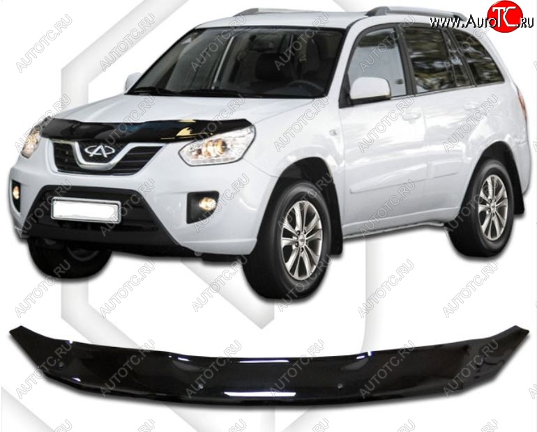 1 899 р. Дефлектор капота CA-Plastic (рестайл)  Chery Tiggo T11 (2013-2016) рестайлинг (Classic черный, Без надписи)  с доставкой в г. Керчь