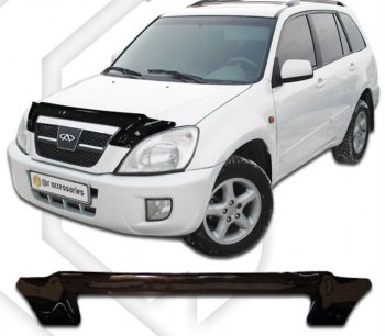 1 999 р. Дефлектор капота (2006-2010) CA-Plastic Chery Tiggo T11 дорестайлинг (2005-2013) (серия Classic черный, Без надписи)  с доставкой в г. Керчь. Увеличить фотографию 2