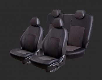 Чехлы для сидений Lord Autofashion Турин (экокожа/жаккард, раздельные задние спинка и сиденья 50/50, 2 П-образных подголовника) Chery Tiggo T11 (2005-2013) дорестайлинг (Черный, вставка Черный Мокка)