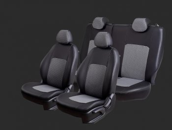 Чехлы для сидений Lord Autofashion Турин (экокожа/жаккард, раздельные задние спинка и сиденья 50/50, 2 П-образных подголовника) Chery Tiggo T11 (2005-2013) дорестайлинг (Черный, вставка Черный Тропик)