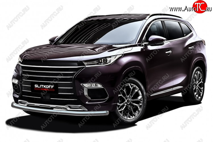 11 899 р. Защита переднего бампера Slitkoff (Ø 57 мм).  EXEED TXL (2020-2021)  дорестайлинг (Нержавеющая сталь)  с доставкой в г. Керчь
