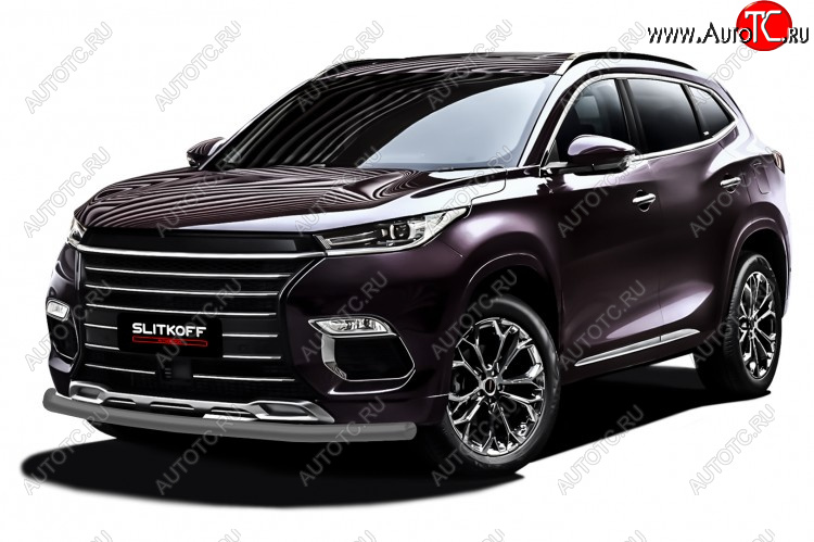 8 299 р. Защита переднего бампера Slitkoff (Ø 57 мм). EXEED TXL  дорестайлинг (2020-2021) (Цвет: серебристый)  с доставкой в г. Керчь