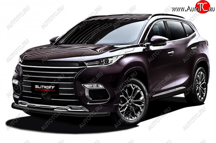 8 299 р. Защита переднего бампера Slitkoff (Ø 57 мм).  EXEED TXL (2020-2021)  дорестайлинг (Цвет: черный)  с доставкой в г. Керчь