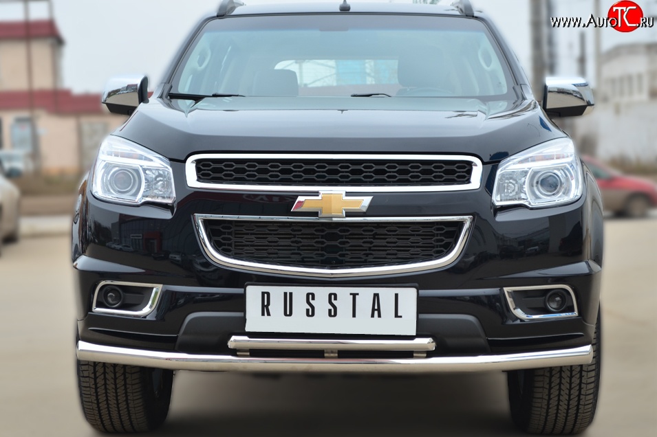 23 999 р. Защита переднего бампера (2 трубыØ63 и 42 мм, нержавейка) SLITKOFF  Chevrolet Trailblazer  GM800 (2012-2016) дорестайлинг  с доставкой в г. Керчь