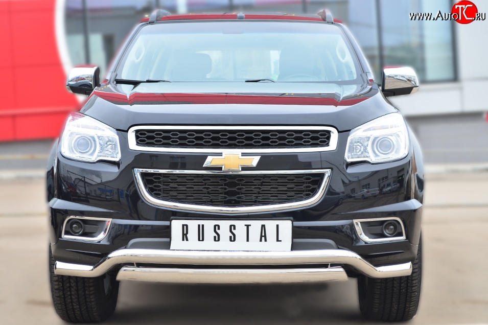 18 999 р. Защита переднего бампера (2 трубыØ76х42 и 63 мм, нержавейка) Russtal Chevrolet Trailblazer GM800 дорестайлинг (2012-2016)  с доставкой в г. Керчь