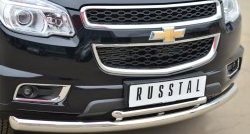 24 699 р. Защита переднего бампера (2 трубыØ76 и 42 мм, нержавейка) SLITKOFF  Chevrolet Trailblazer  GM800 (2012-2016) дорестайлинг  с доставкой в г. Керчь. Увеличить фотографию 2