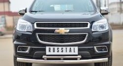 Защита переднего бампера (2 трубыØ76 и 42 мм, нержавейка) SLITKOFF Chevrolet Trailblazer  GM800 (2012-2016) дорестайлинг