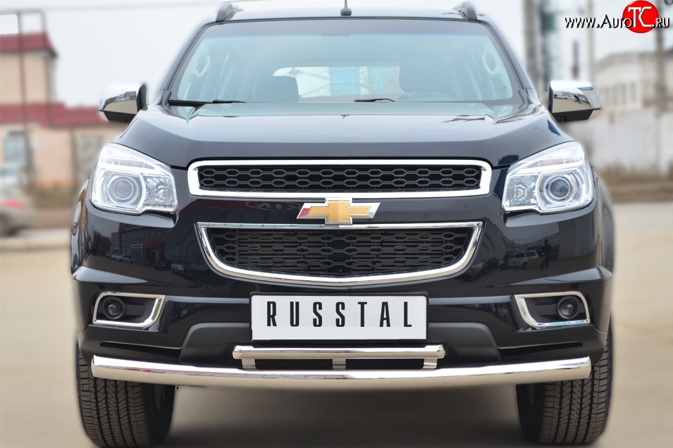 24 699 р. Защита переднего бампера (2 трубыØ76 и 42 мм, нержавейка) SLITKOFF  Chevrolet Trailblazer  GM800 (2012-2016) дорестайлинг  с доставкой в г. Керчь