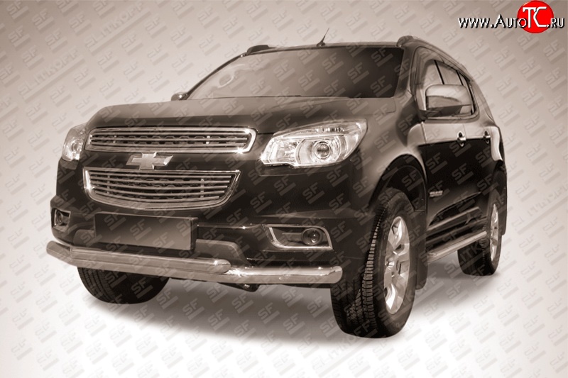 16 399 р. Двойная защита переднего бампера из труб диаметром 76 и 57 мм Slitkoff  Chevrolet Trailblazer  GM800 (2012-2016) дорестайлинг (Нержавейка, Полированная)  с доставкой в г. Керчь