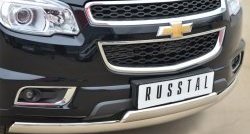 21 999 р. Защита переднего бампера (2 трубыØ75х42 мм, нержавейка) Russtal Chevrolet Trailblazer GM800 дорестайлинг (2012-2016)  с доставкой в г. Керчь. Увеличить фотографию 2