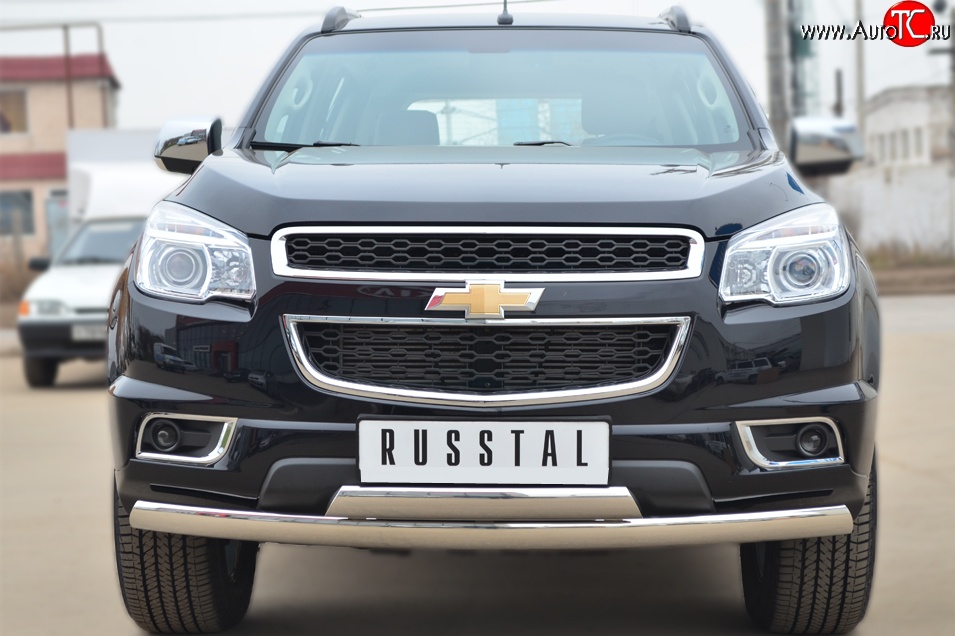 21 999 р. Защита переднего бампера (2 трубыØ75х42 мм, нержавейка) Russtal Chevrolet Trailblazer GM800 дорестайлинг (2012-2016)  с доставкой в г. Керчь