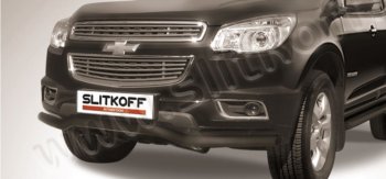 Защита переднего бампера Slitkoff (волна, d57) Chevrolet Trailblazer  GM800 (2012-2016) дорестайлинг (Сталь с полимерным покрытием. Цвет: чёрный)