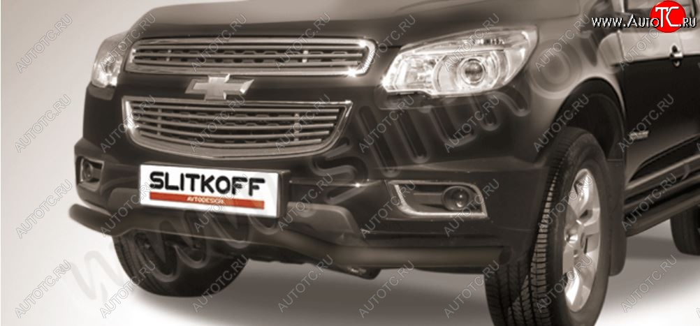 10 849 р. Защита переднего бампера Slitkoff (волна, d57)  Chevrolet Trailblazer  GM800 (2012-2016) дорестайлинг (Сталь с полимерным покрытием. Цвет: чёрный)  с доставкой в г. Керчь
