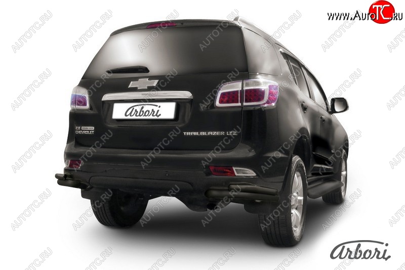 5 669 р. Защита заднего бампера Arbori (уголки, черная, 2 трубы d76 и 42 mm). Chevrolet Trailblazer GM800 дорестайлинг (2012-2016)  с доставкой в г. Керчь