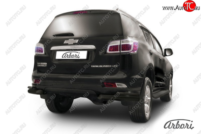 10 619 р. Защита заднего бампера Arbori (уголки, черная, 2 трубы d76 и 42 mm). Chevrolet Trailblazer GM800 дорестайлинг (2012-2016)  с доставкой в г. Керчь