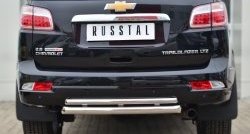 Защита заднего бампера (Ø63 и 42 мм, нержавейка) SLITKOFF Chevrolet Trailblazer  GM800 (2012-2016) дорестайлинг