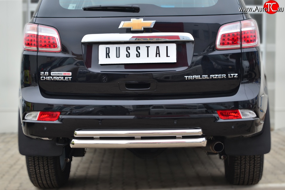 21 799 р. Защита заднего бампера (Ø63 и 42 мм, нержавейка) SLITKOFF  Chevrolet Trailblazer  GM800 (2012-2016) дорестайлинг  с доставкой в г. Керчь