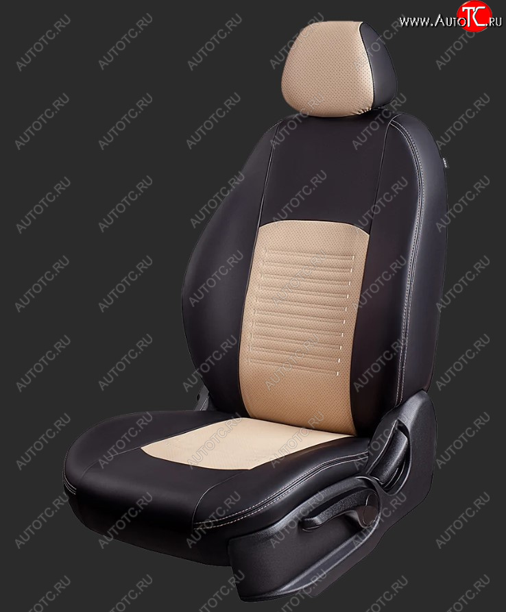 9 449 р. Чехлы для сидений Lord Autofashion Турин (экокожа, спинка 60/40, 3 Г-образных подголовника) Chevrolet Aveo T250 хэтчбек 5 дв рестайлинг (2006-2011) (Черный, вставка бежевая)  с доставкой в г. Керчь
