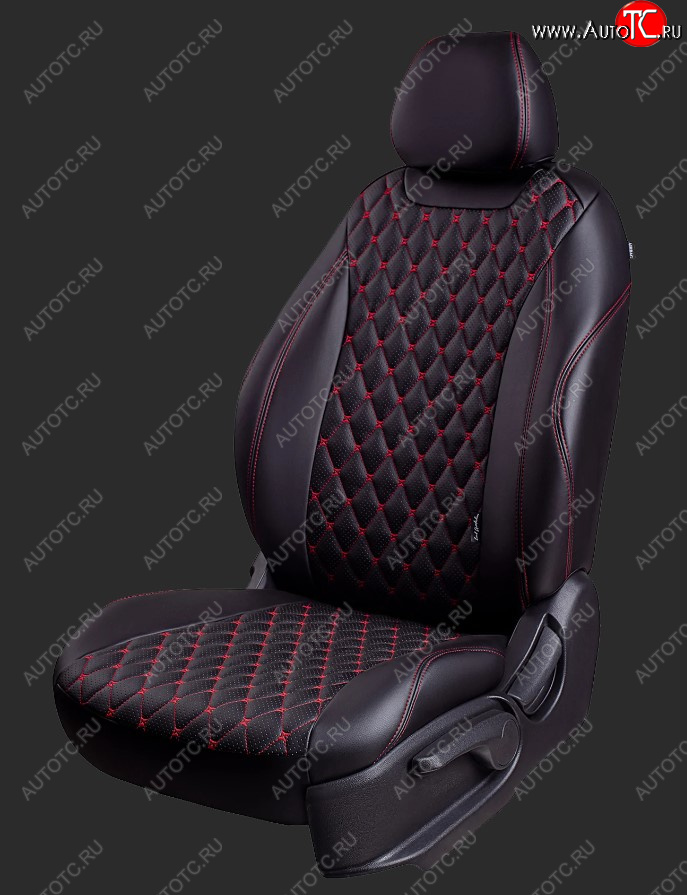 13 399 р. Чехлы для сидений Lord Autofashion Байрон (экокожа, спинка 60/40, 3 г-образных подголовника) Ravon Nexia R3 (2016-2020) (Черный, строчка красная)  с доставкой в г. Керчь