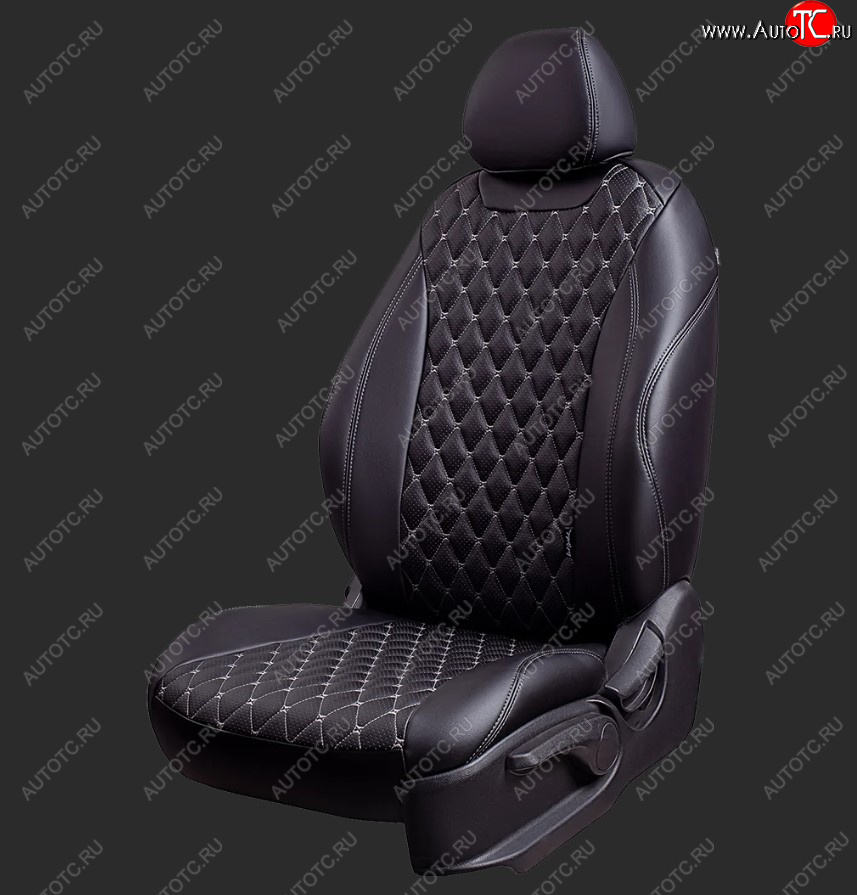 11 549 р. Чехлы для сидений Lord Autofashion Байрон (экокожа, спинка 60/40, 3 г-образных подголовника) Ravon Nexia R3 (2016-2020) (Черный, строчка серая)  с доставкой в г. Керчь