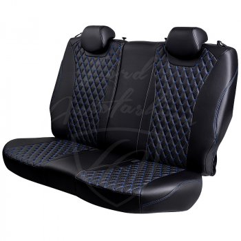 10 899 р. Чехлы для сидений Lord Autofashion Байрон (экокожа, раздельная спинка)  Chevrolet Aveo  T300 (2011-2015) седан, хэтчбек (Черный, вставка черная, строчка синяя)  с доставкой в г. Керчь. Увеличить фотографию 5