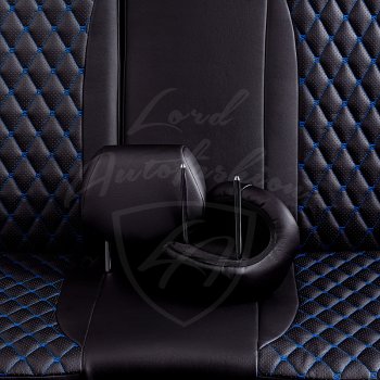 10 899 р. Чехлы для сидений Lord Autofashion Байрон (экокожа, раздельная спинка)  Chevrolet Aveo  T300 (2011-2015) седан, хэтчбек (Черный, вставка черная, строчка синяя)  с доставкой в г. Керчь. Увеличить фотографию 6