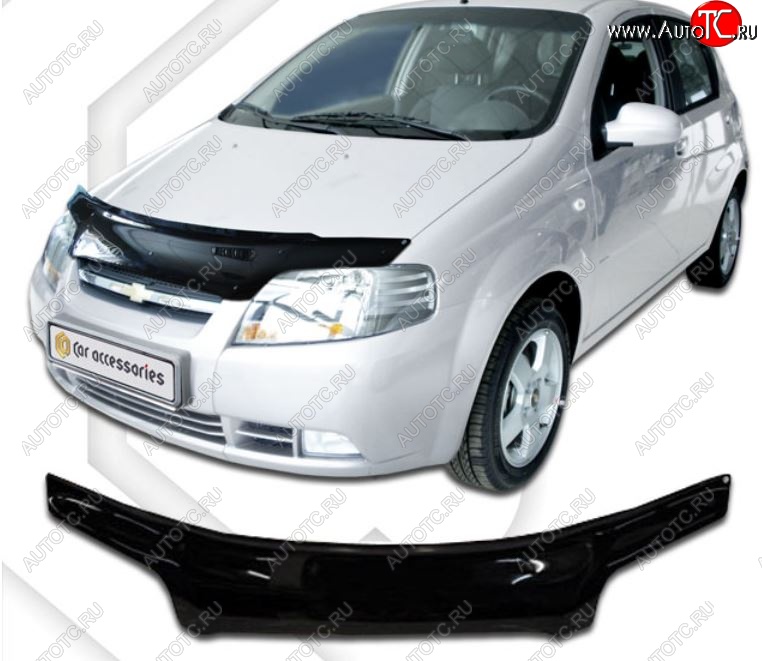 2 159 р. Дефлектор капота CA Plastic (черный) Chevrolet Aveo T200 хэтчбек 5 дв (2002-2008) (Classic черный, Без надписи)  с доставкой в г. Керчь