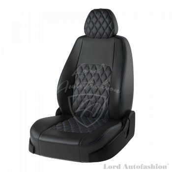 Чехлы для сидений Lord Autofashion Турин Ромб (экокожа) Chevrolet Aveo ( T200,  T250) (2002-2011) хэтчбек 5 дв, хэтчбек 5 дв рестайлинг (Черный, вставка черная, строчка синяя)