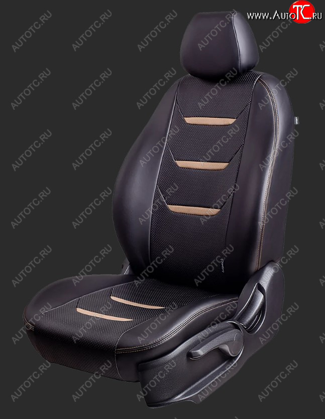 7 549 р. Чехлы для сидений Lord Autofashion Турин 2 (экокожа, спинка 60/40, 2 Г-образных подголовника)  Chevrolet Aveo  T300 (2011-2015) седан, хэтчбек (Черный/Черный/Бежевый/Бежевый)  с доставкой в г. Керчь